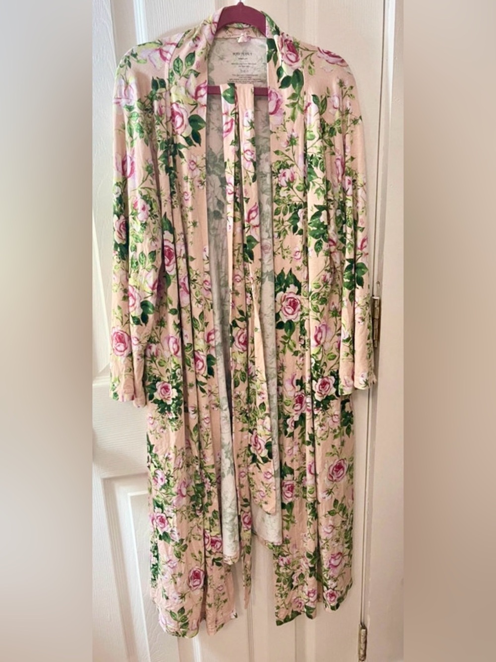 Posh Peanut Pink Green Rose Floral Bamboo Robe Medium Mom M